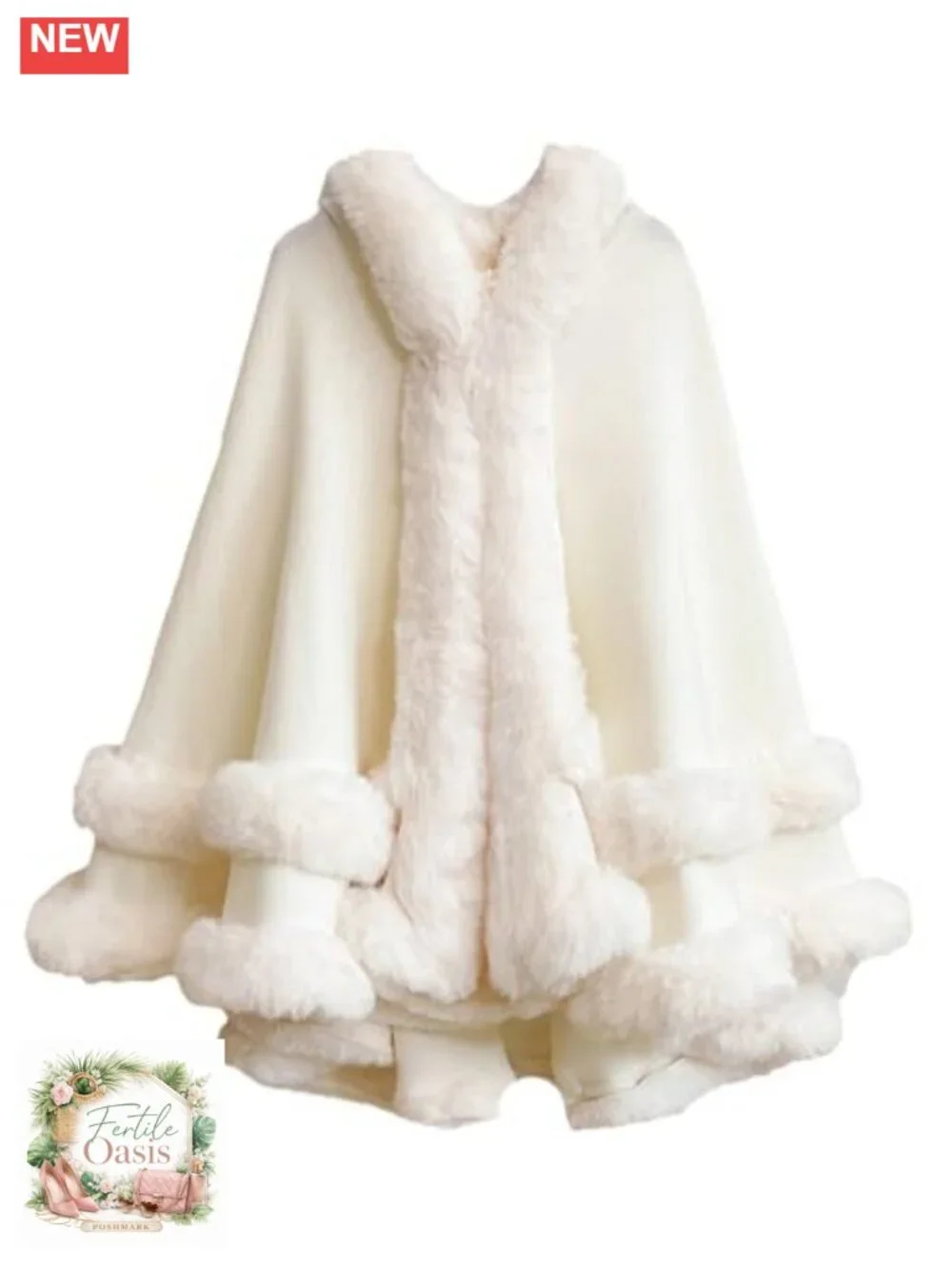 Oversized Knitted Shawl Wrap Faux Fur Trim Open Front Poncho Cardigan Cape